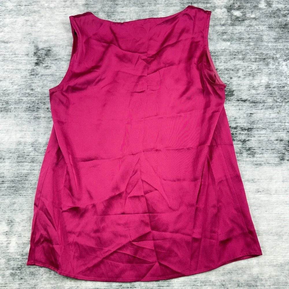 Talbots Magenta Pink Silk Stretch Pleated Scoop Neck Sleeveless Blouse Shell 2